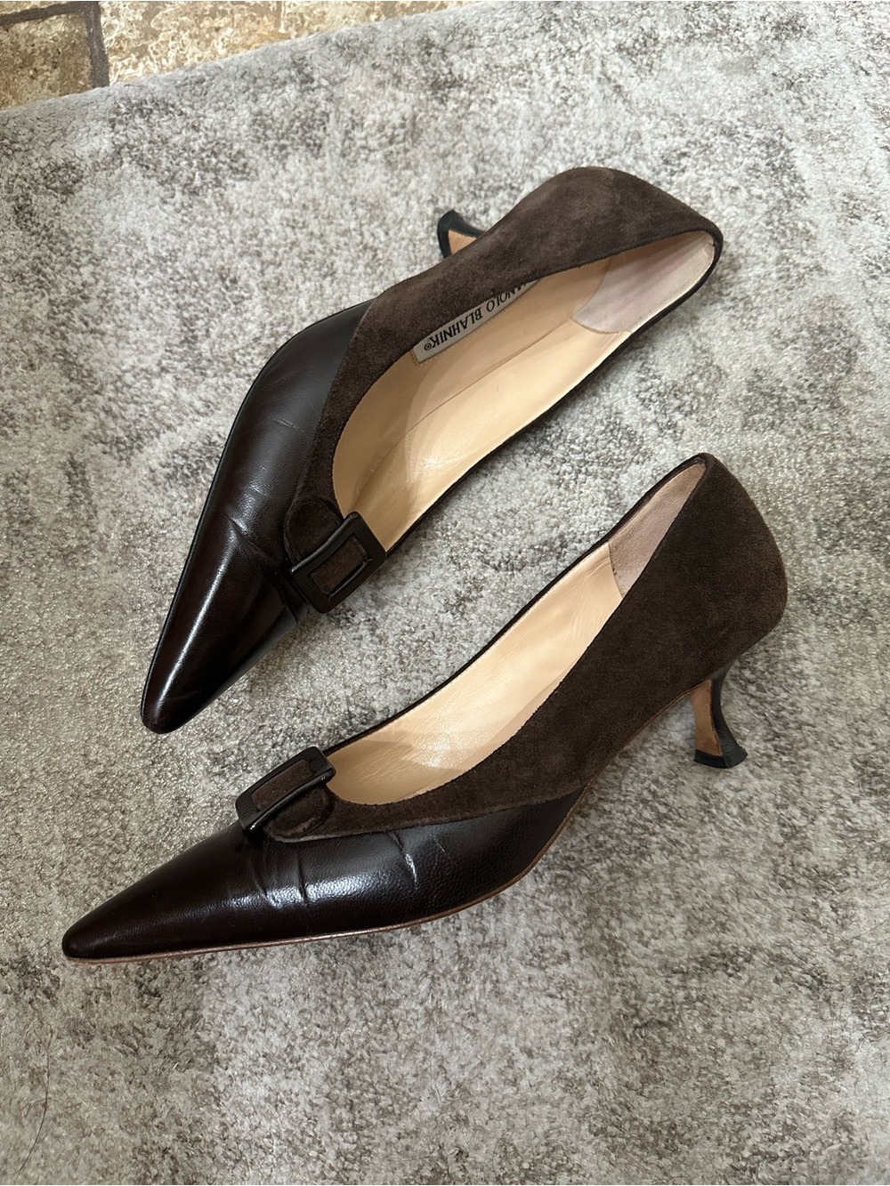 Manolo Blahnik Brown Pointed Toe Buckle Pumps